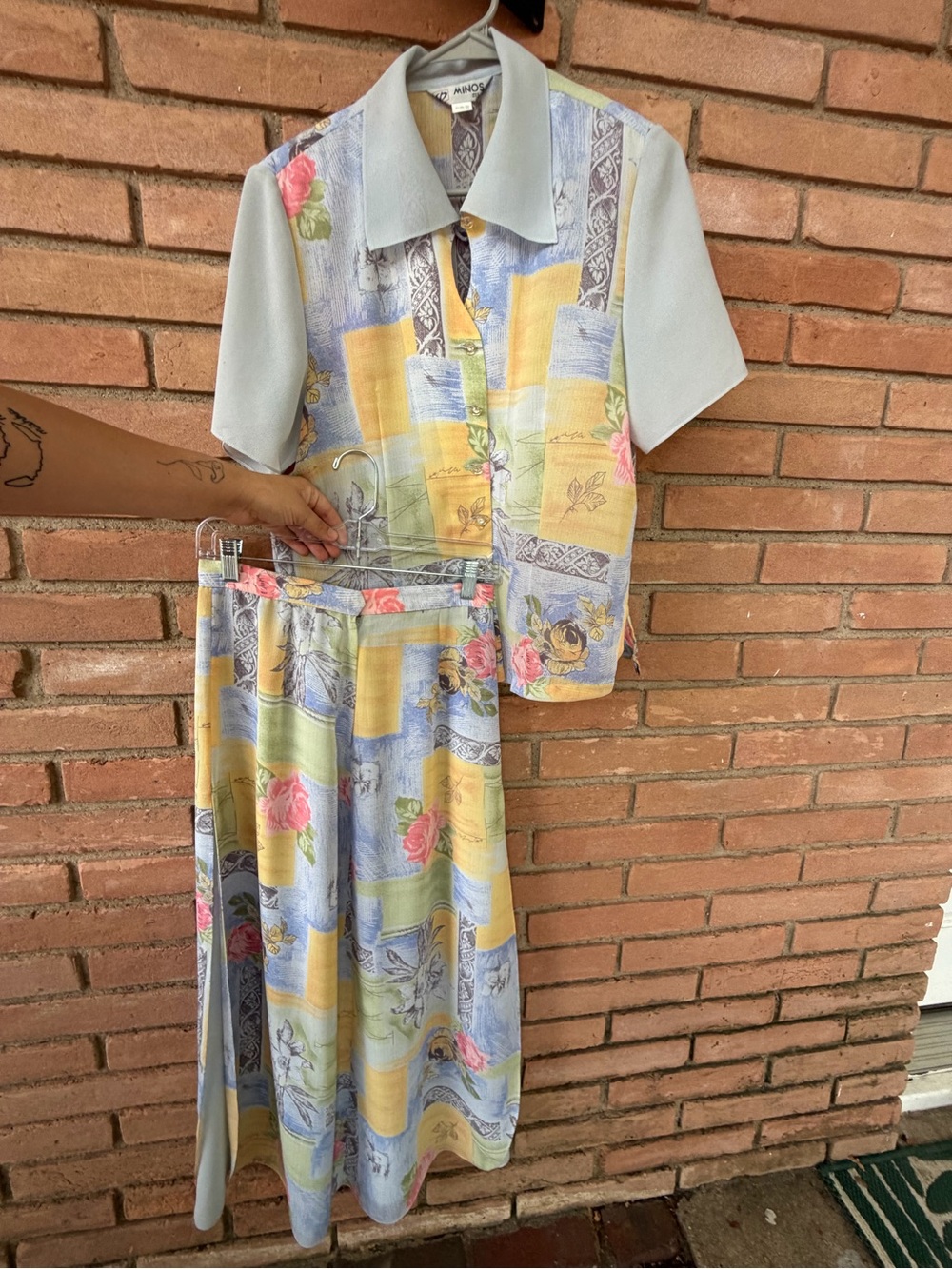 Pastel Patchwork Floral Skirt Set in Blue & Yellow - Unbranded